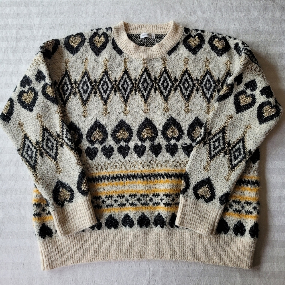 ANDTHEWHY Women's Patterned Sweater - Cream, Black, Gold Size S/M